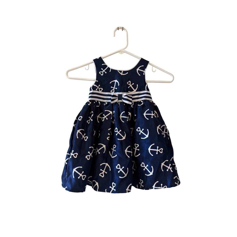 Lilt Baby Girl 24M Nautical Anchor Dress Coastal Cottagecore Bow Party Outfit